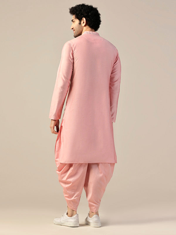 Baby Pink Silk Blend Mirror Work Kurta | SHOBITAM