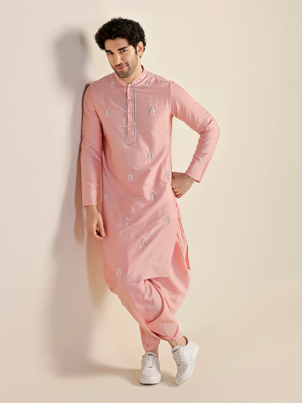 Baby Pink Silk Blend Mirror Work Kurta | SHOBITAM