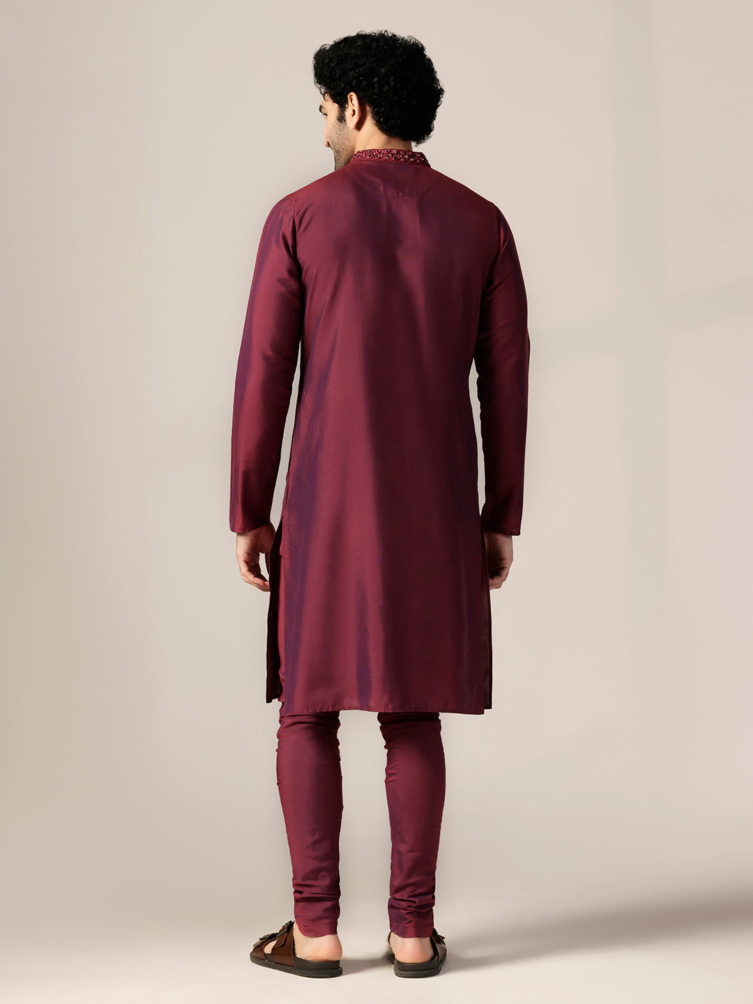 Maroon Silk Blend Embroidered Long Kurta | SHOBITAM