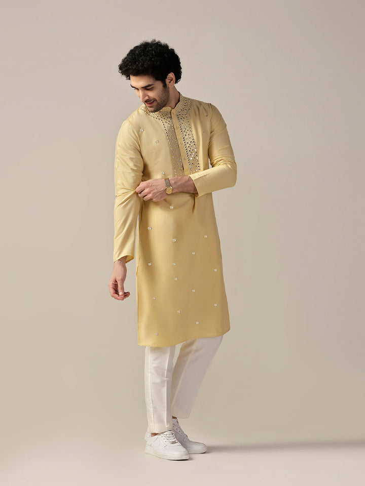 Yellow Silk Blend Heavy Mirror Work Kurta  | SHOBITAM