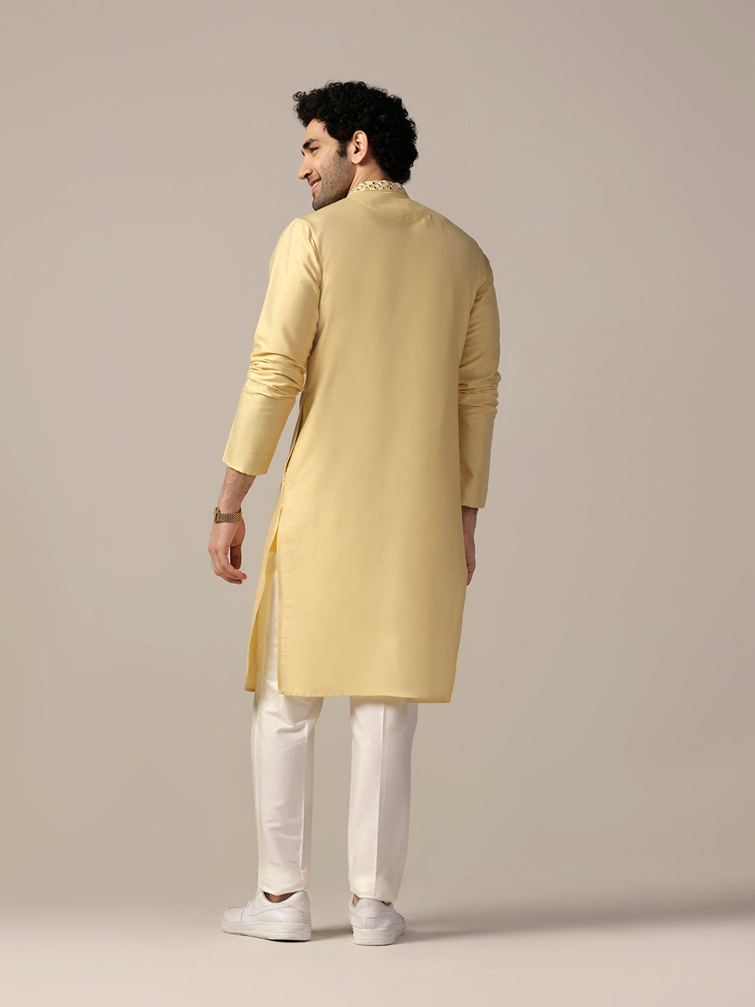 Yellow Silk Blend Heavy Mirror Work Kurta  | SHOBITAM