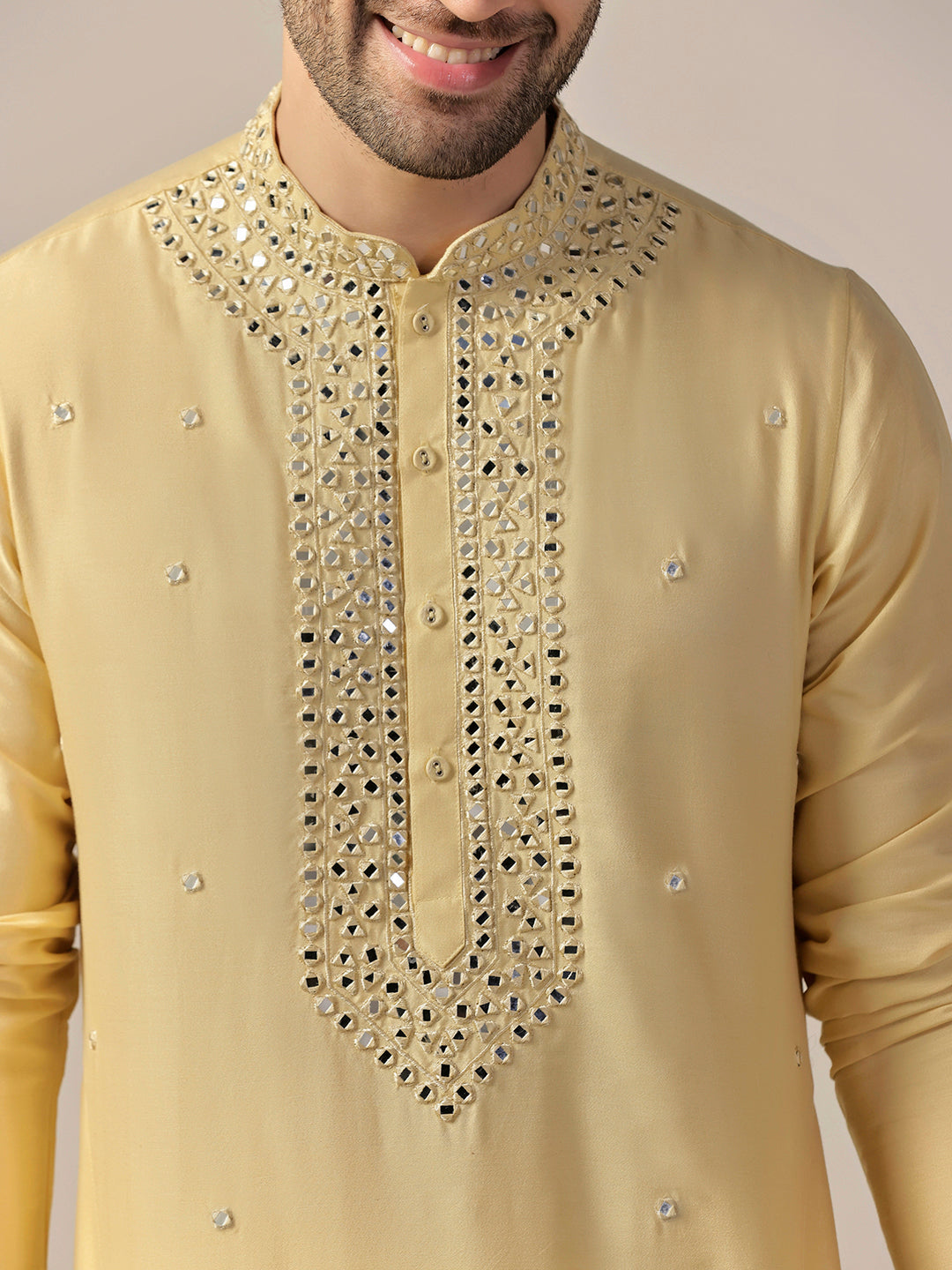 Yellow Silk Blend Heavy Mirror Work Kurta  | SHOBITAM