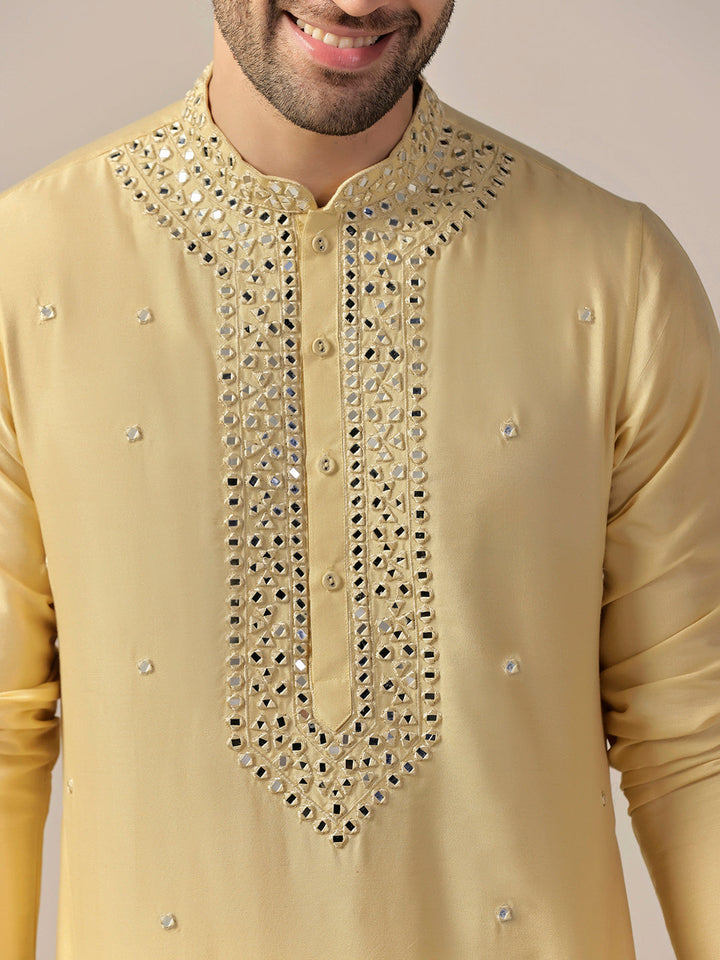 Yellow Silk Blend Heavy Mirror Work Kurta  | SHOBITAM