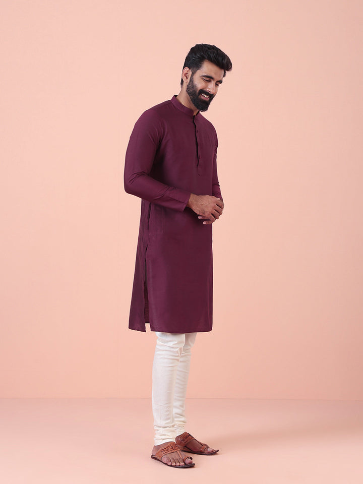 Wine Solid Plain Kurta | SHOBITAM