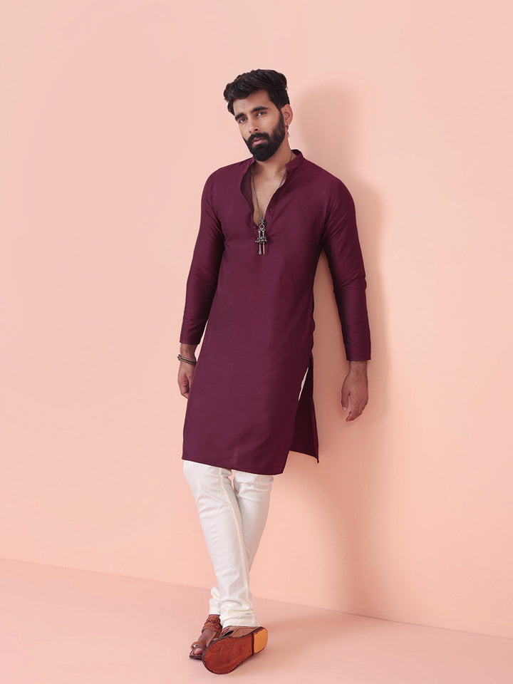 Wine Solid Plain Kurta | SHOBITAM