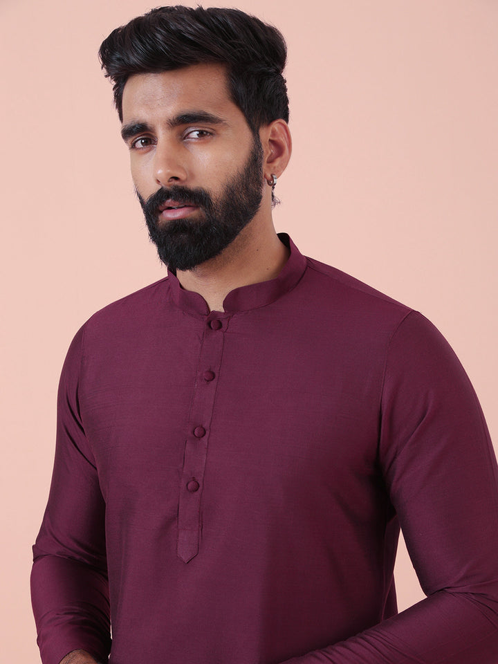 Wine Solid Plain Kurta | SHOBITAM