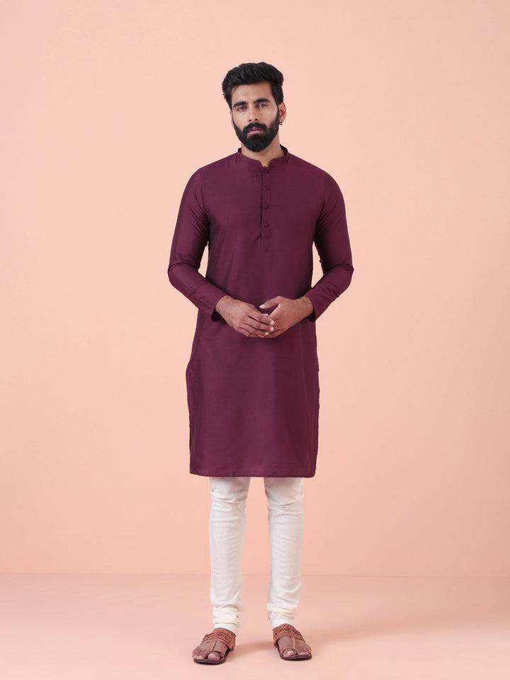 Maroon Solid Kurta Cream Churidar Set | SHOBITAM