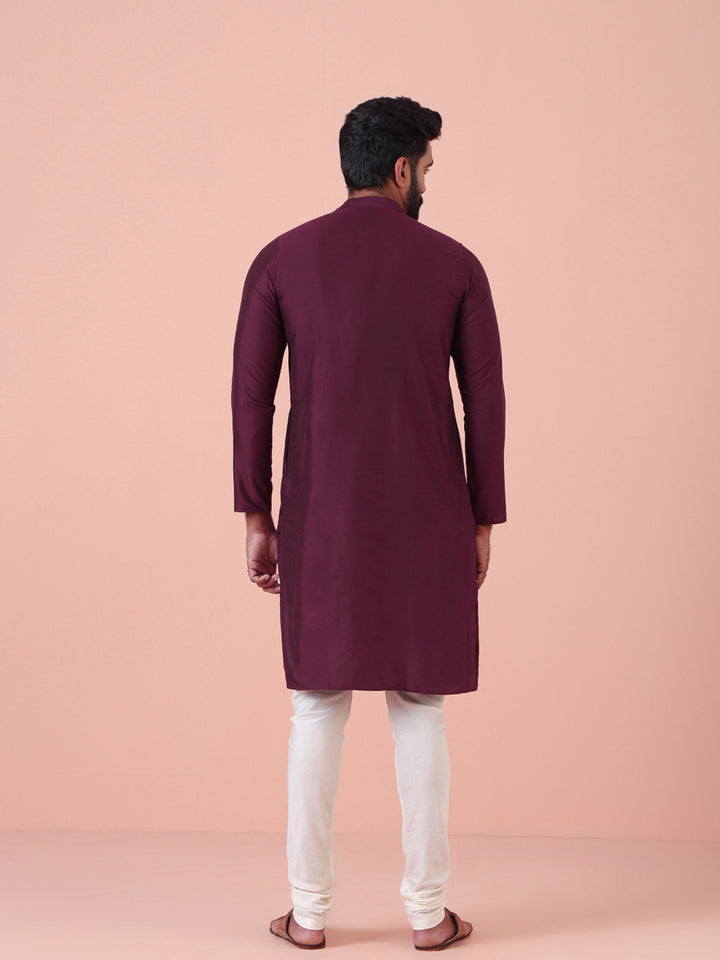 Maroon Solid Kurta Cream Churidar Set | SHOBITAM