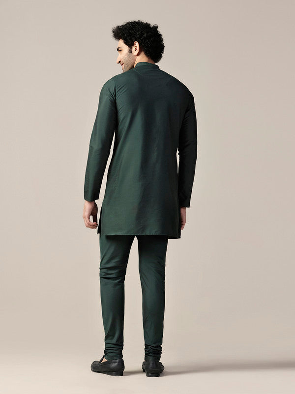 Green Silk Blend Solid Kurta with Churidar | SHOBITAM