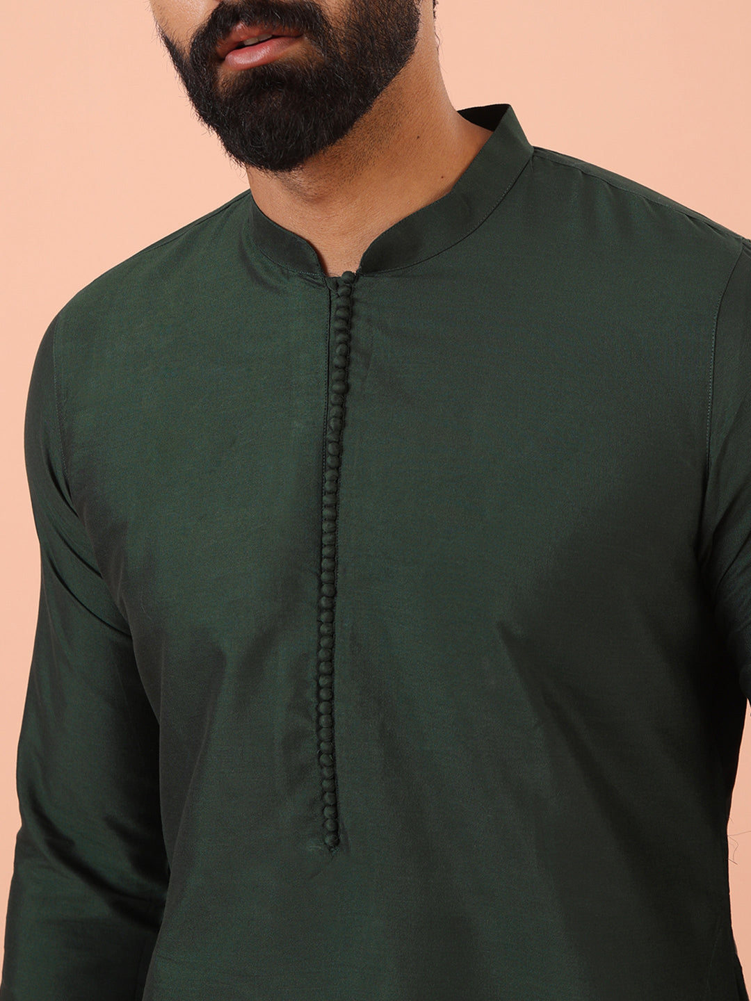 Men's Green Silk Blend Solid Mid Kurta with Trouser | SHOBITAM