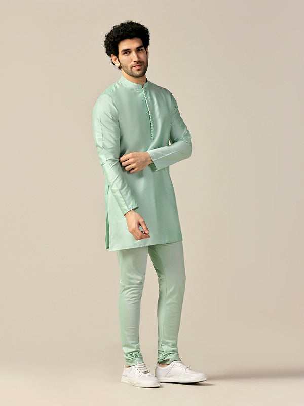 Mint Green Solid Mid Kurta Churidar Set | SHOBITAM