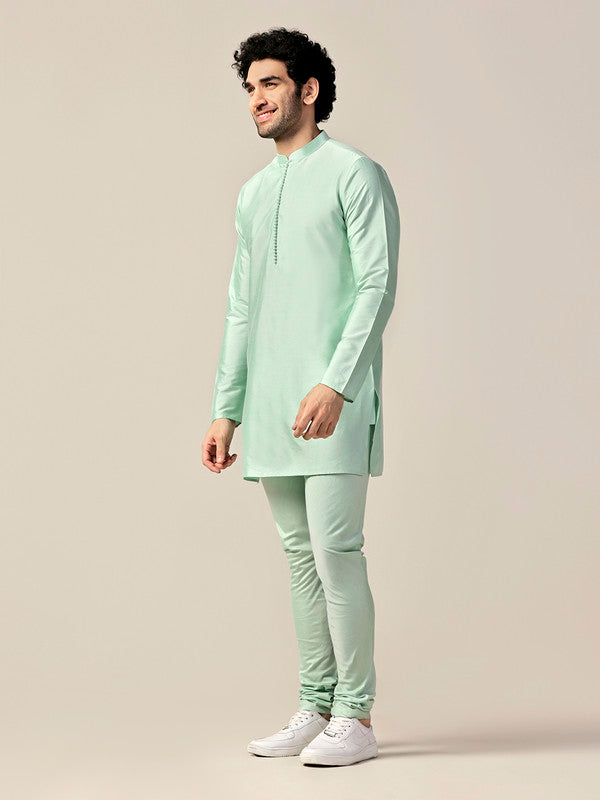 Mint Green Solid Mid Kurta Churidar Set | SHOBITAM