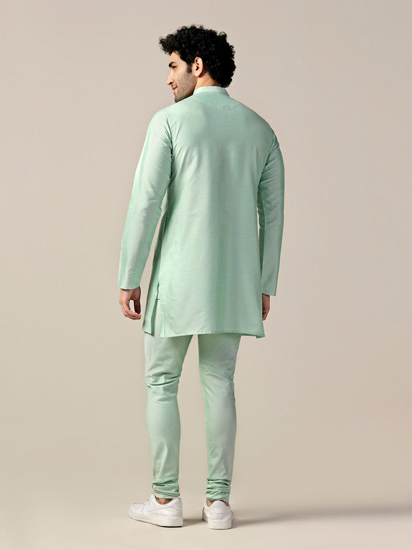 Mint Green Solid Mid Kurta Churidar Set | SHOBITAM