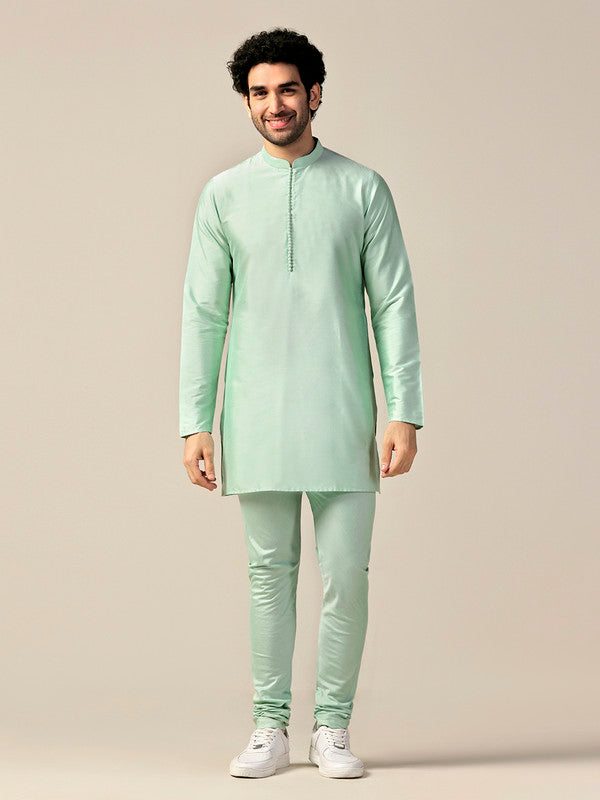 Mint Green Solid Mid Kurta Churidar Set | SHOBITAM