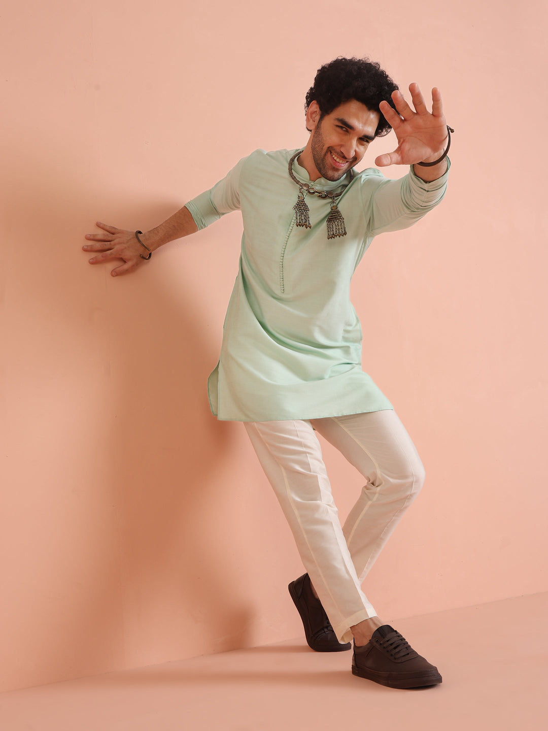 Men Aqua Green Kurta | SHOBITAM