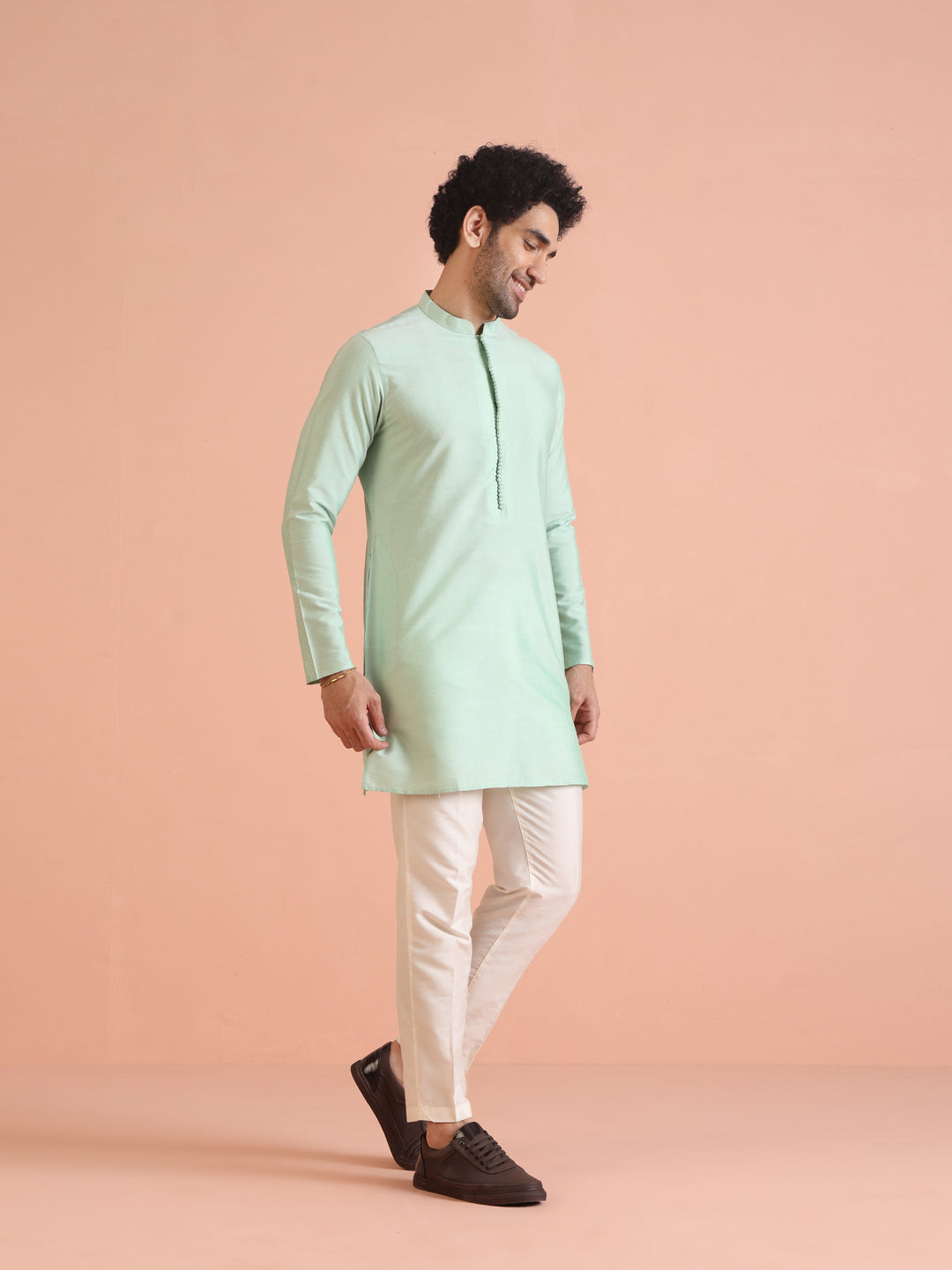 Men Aqua Green Kurta | SHOBITAM