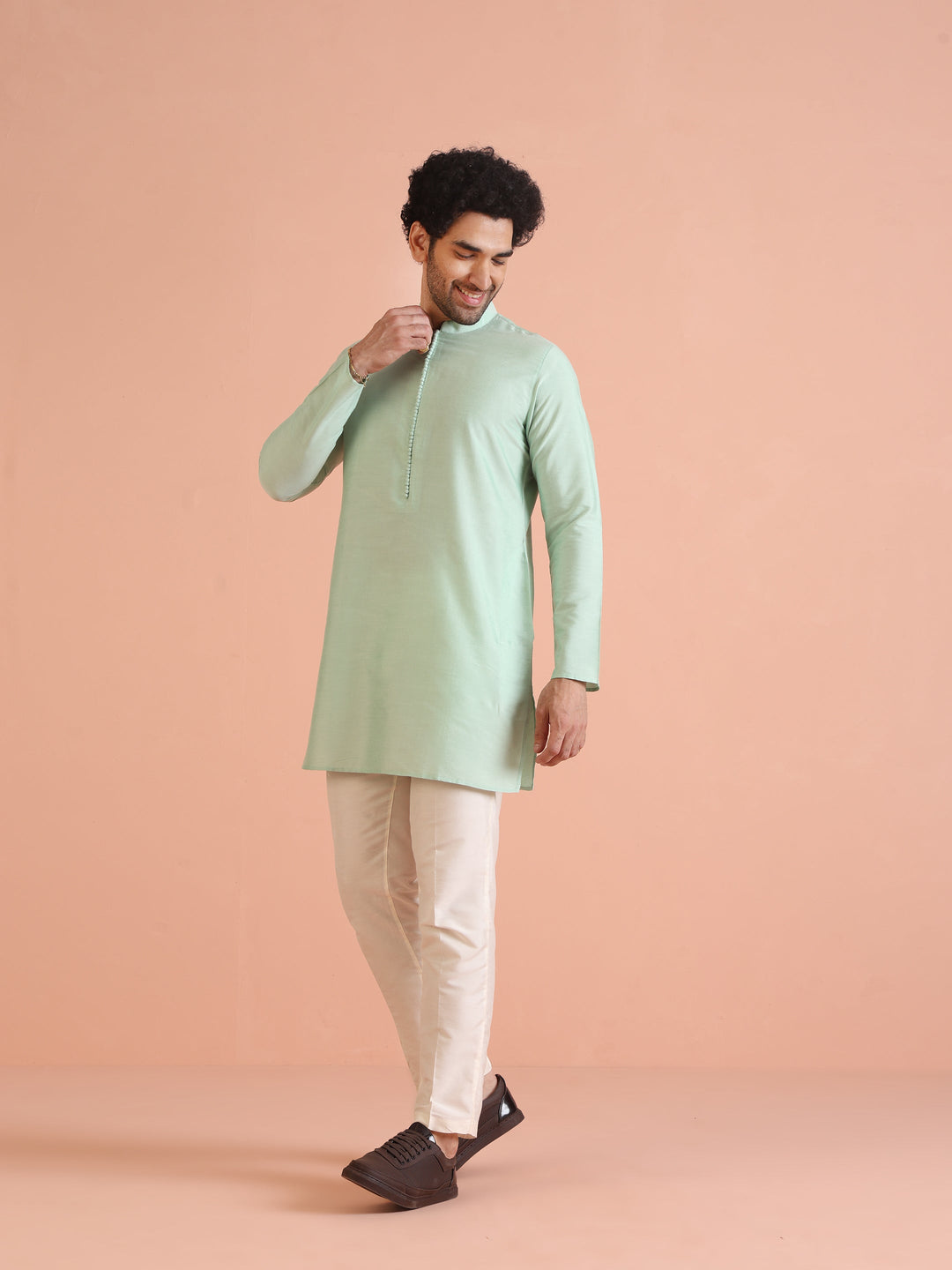 Men Aqua Green Kurta Trouser Set | SHOBITAM