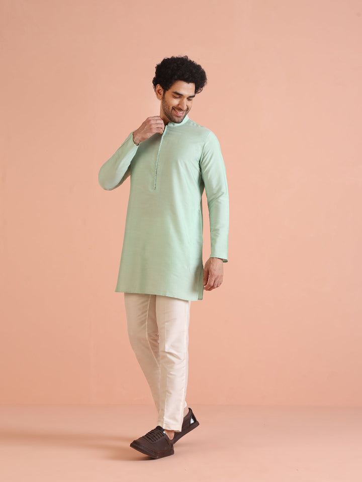 Men Aqua Green Kurta | SHOBITAM