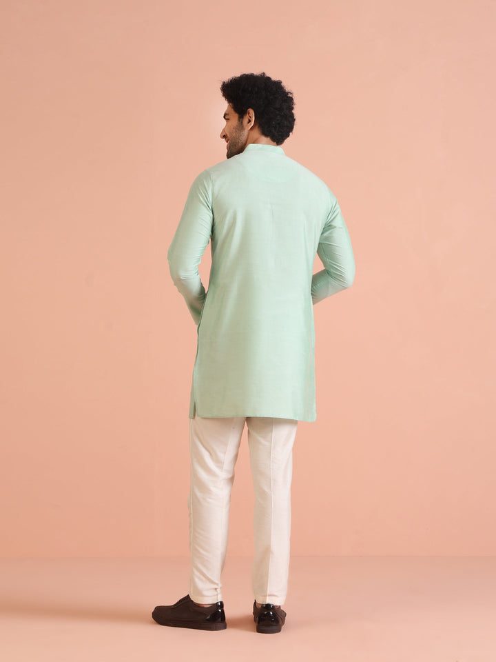 Men Aqua Green Kurta | SHOBITAM