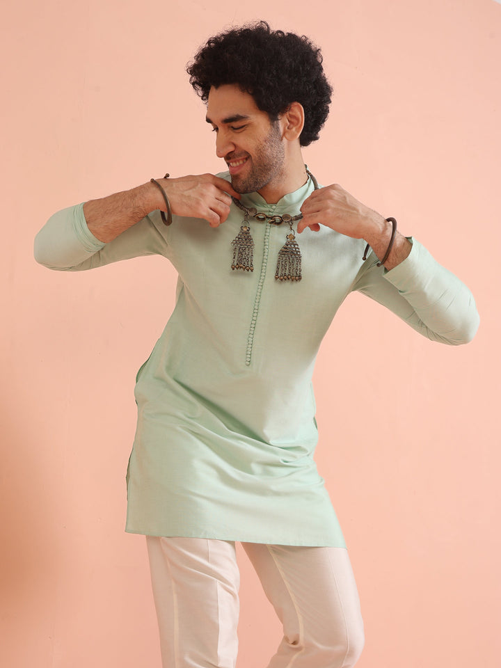Men Aqua Green Kurta | SHOBITAM