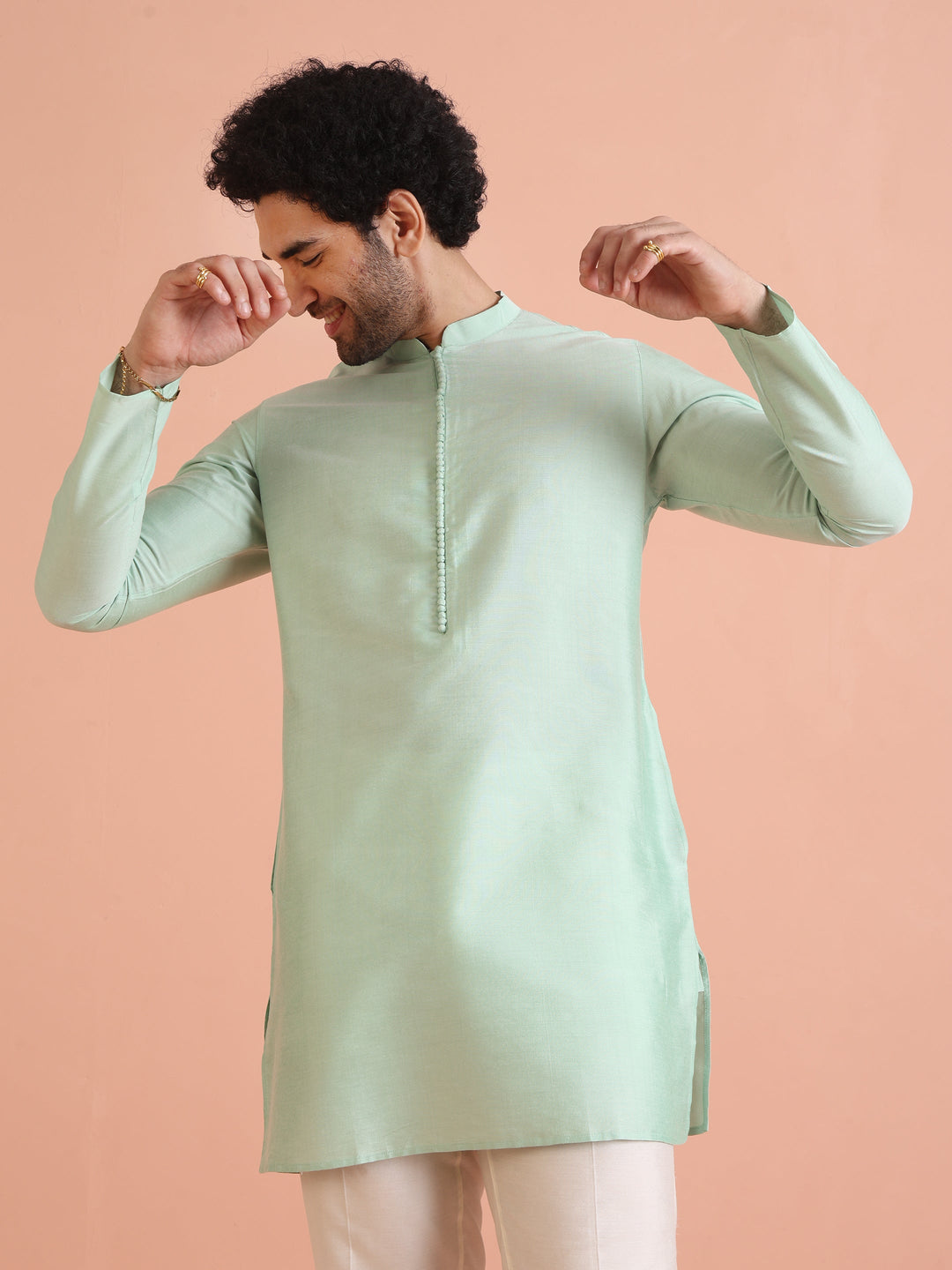 Men Aqua Green Kurta Trouser Set | SHOBITAM