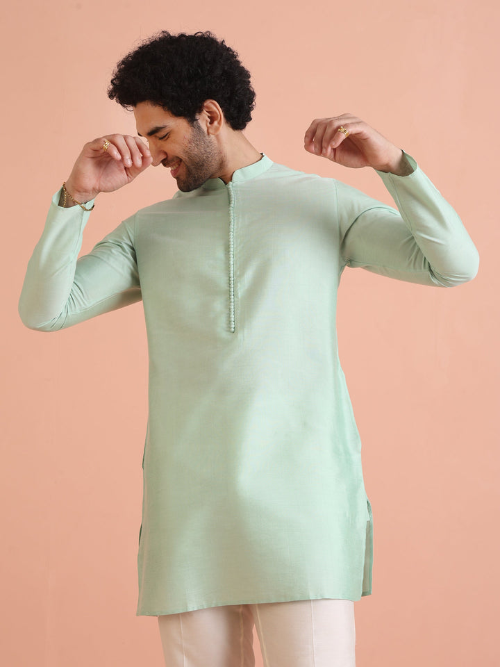 Men Aqua Green Kurta | SHOBITAM