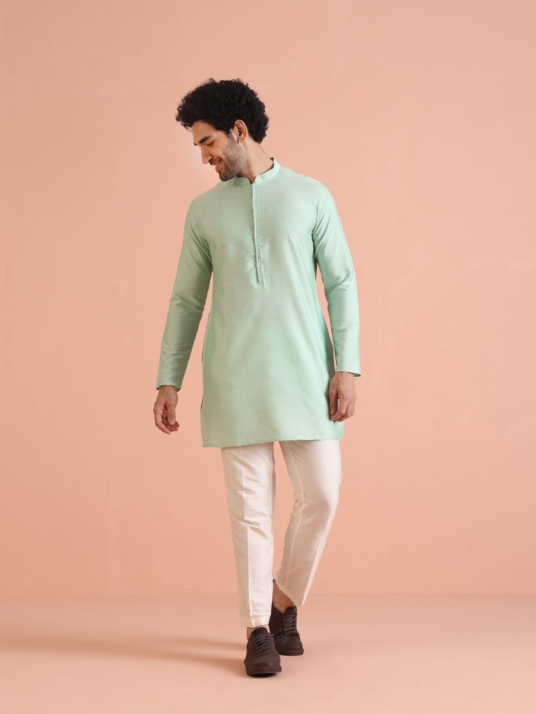Men Aqua Green Kurta | SHOBITAM