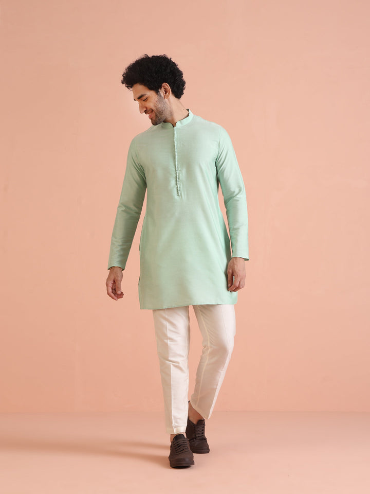Men Aqua Green Kurta | SHOBITAM