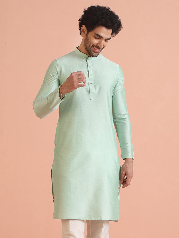 Men Green Solid Ethnic Motifs Kurta | SHOBITAM