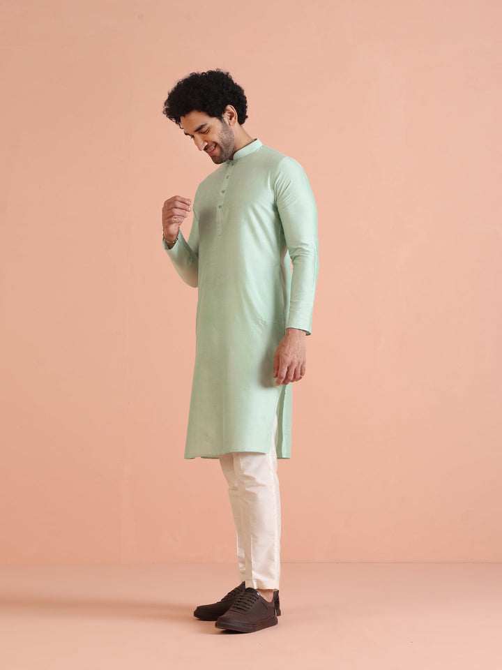 Men Green Solid Kurta Trouser Set | SHOBITAM