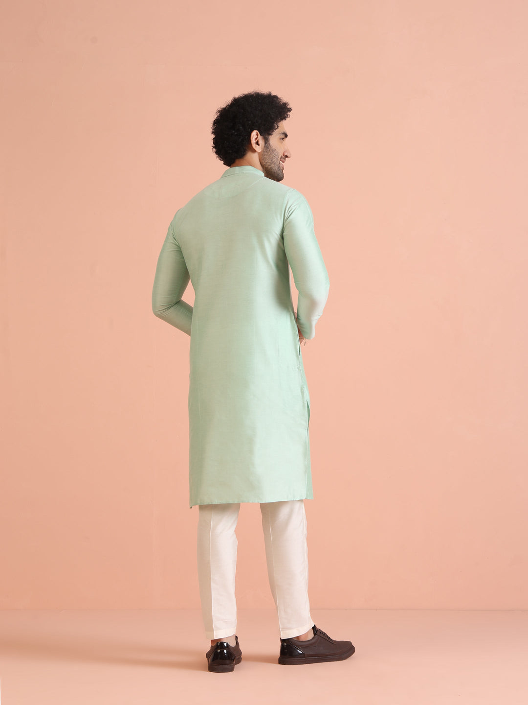 Men Green Solid Kurta Trouser Set | SHOBITAM