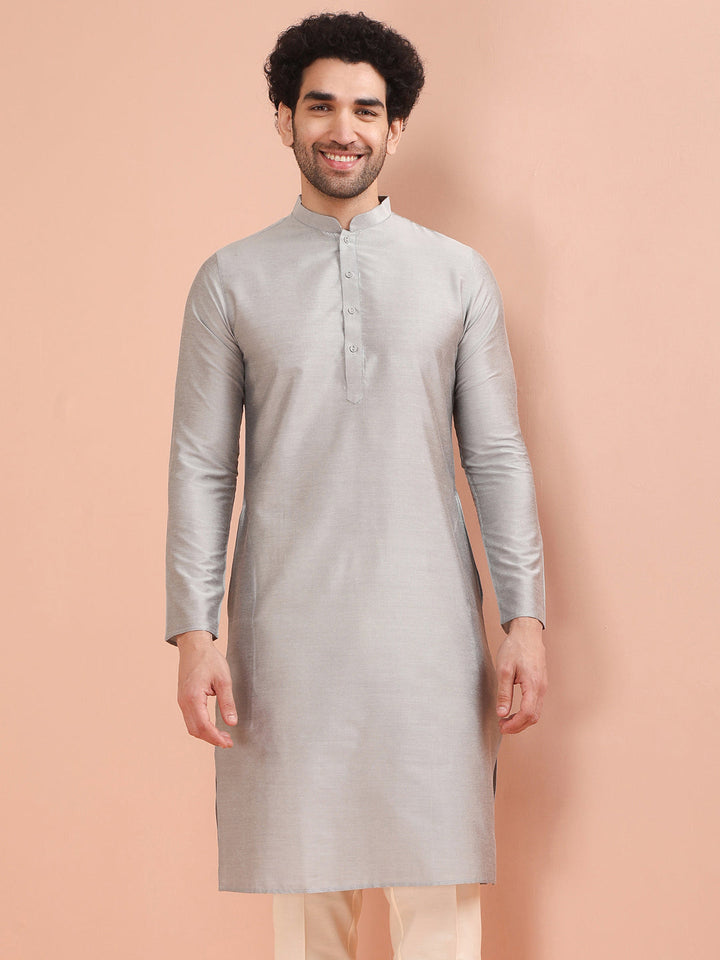 Men Grey Solid Kurta | SHOBITAM