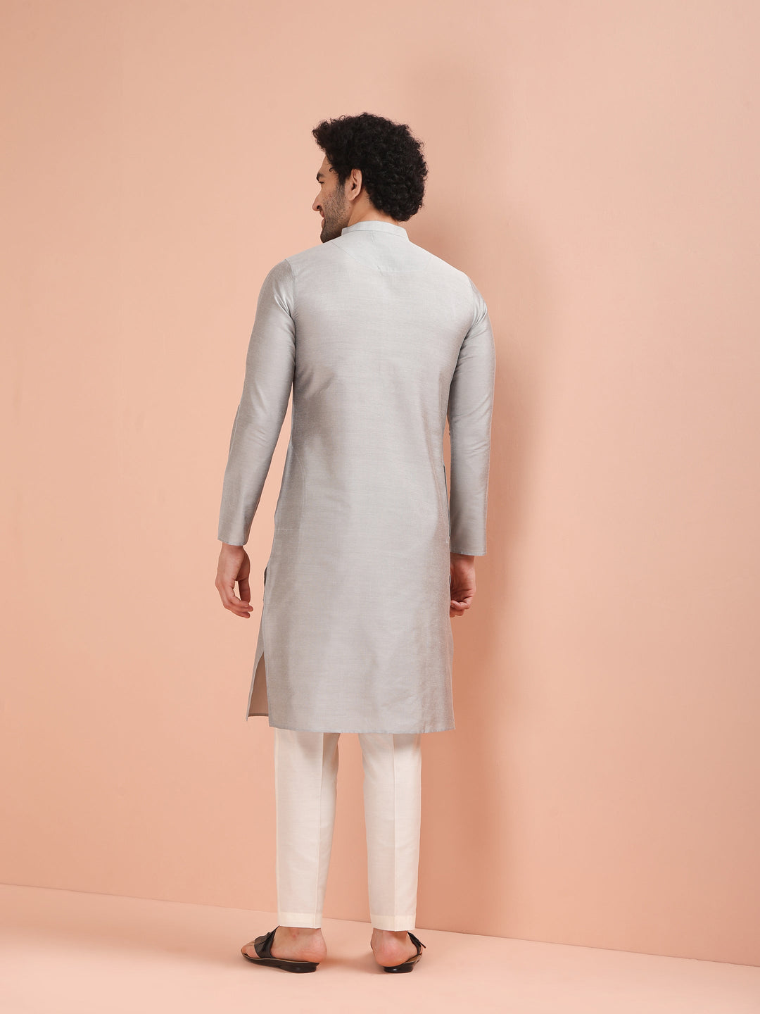 Men Grey Solid Kurta Trouser Set | SHOBITAM