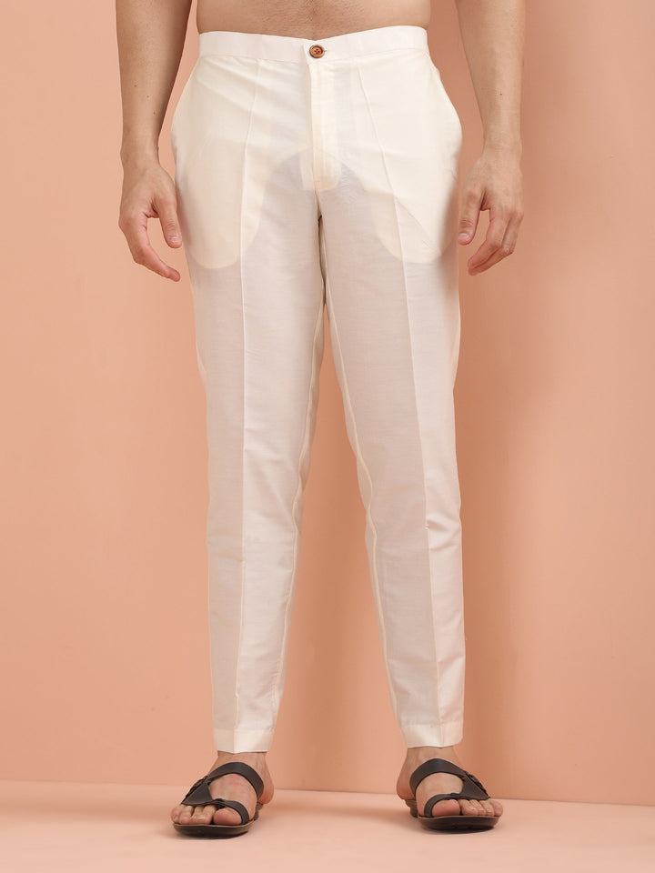 Men Grey Solid Kurta Trouser Set | SHOBITAM
