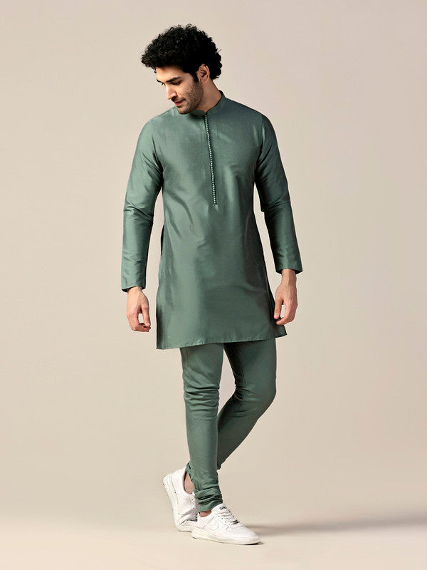 Sage Green Mid Kurta Trouser Set | SHOBITAM