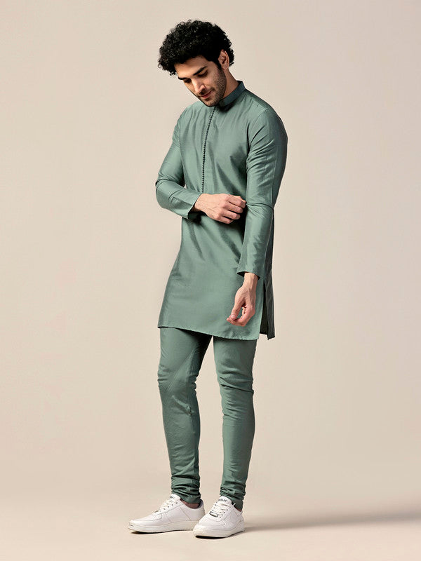 Sage Green Mid Kurta Trouser Set | SHOBITAM