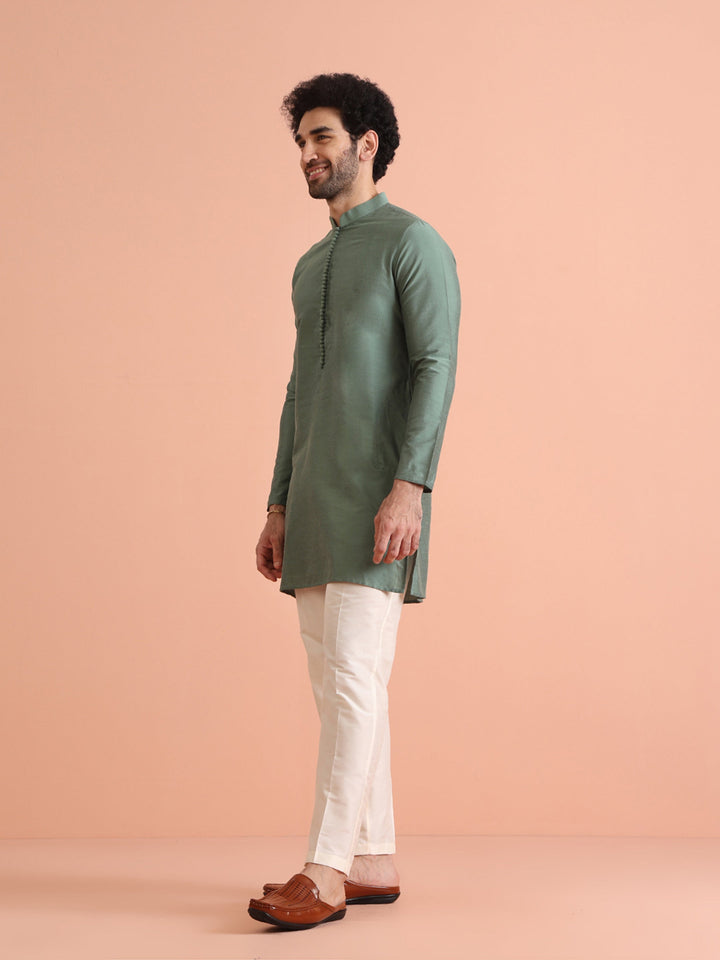 Sage Green Mid Kurta with White Trouser | SHOBITAM