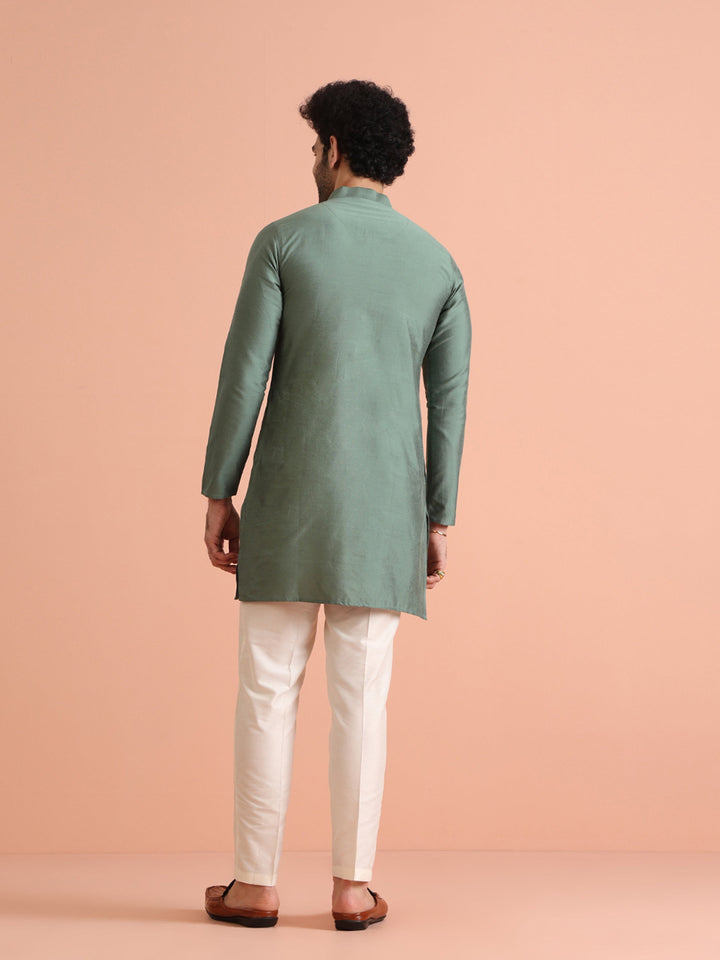 Sage Green Mid Kurta with White Trouser | SHOBITAM
