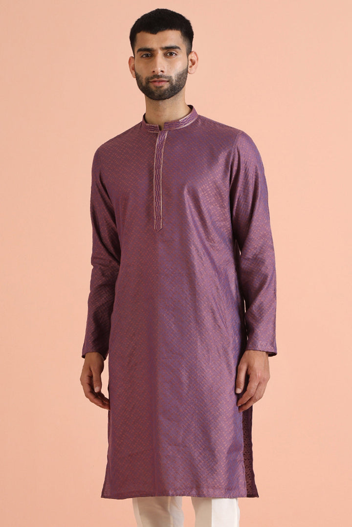 Purple Art Silk Textured Kurta | SHOBITAM