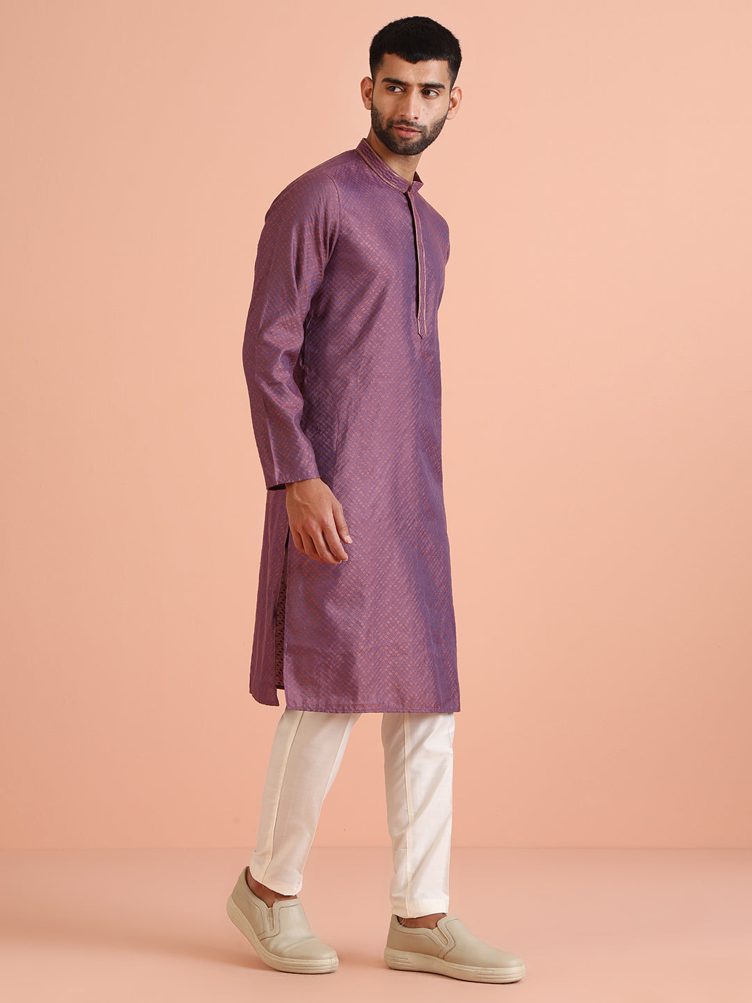 Purple Art Silk Textured Kurta | SHOBITAM