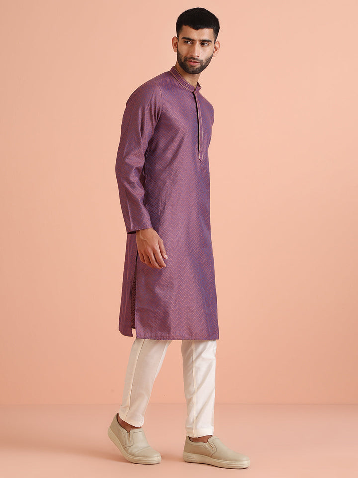 Purple Art Silk Textured Kurta | SHOBITAM