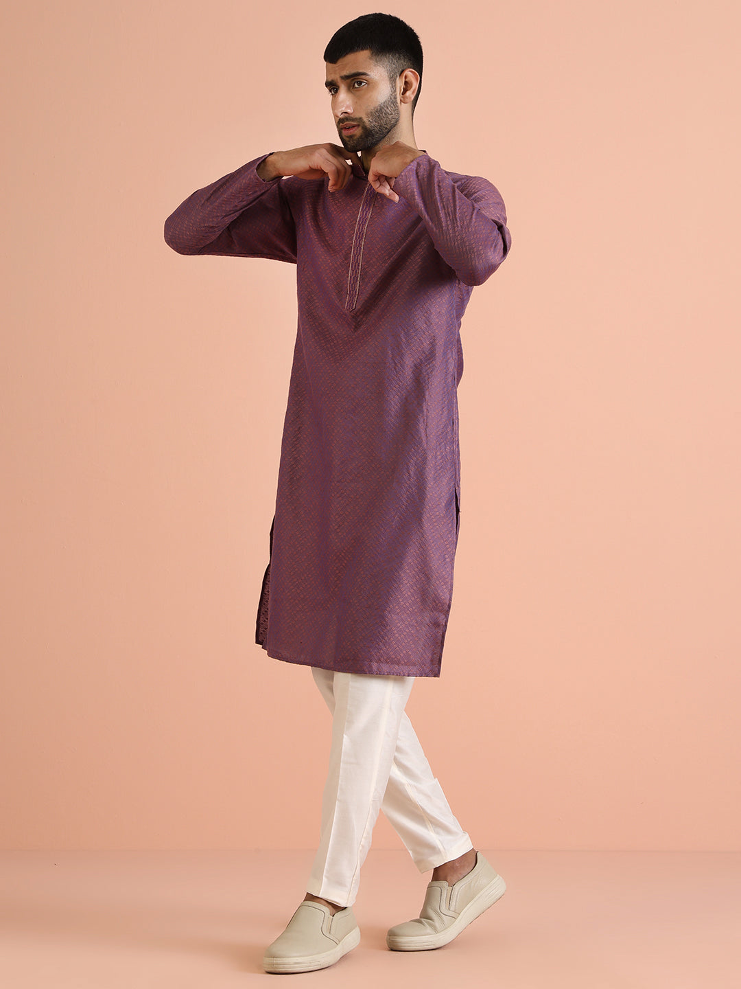 Purple Art Silk Textured Kurta | SHOBITAM