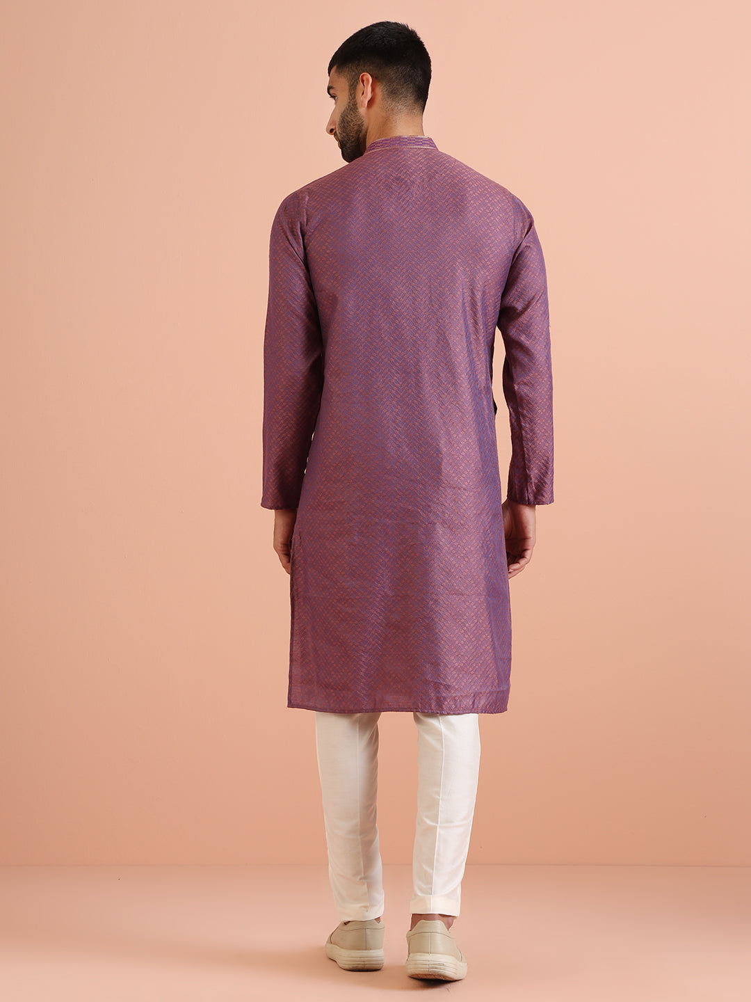 Purple Art Silk Textured Kurta | SHOBITAM