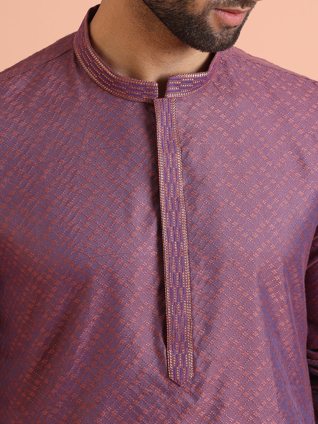 Purple Art Silk Textured Kurta | SHOBITAM
