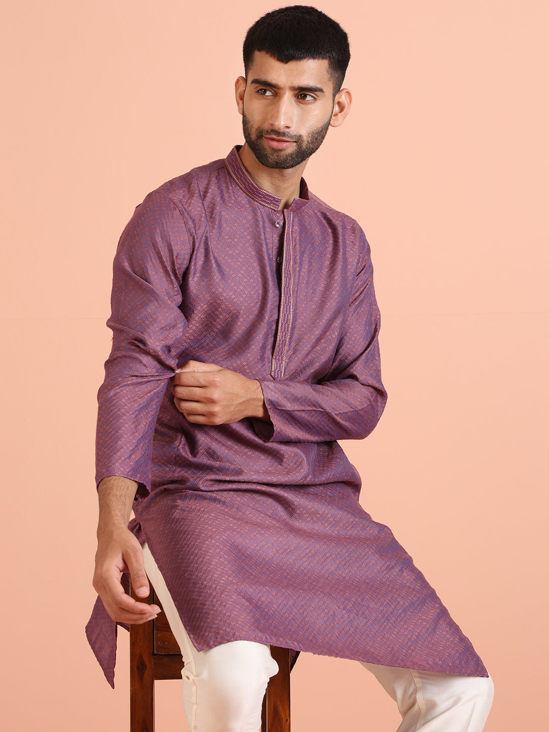 Purple Art Silk Textured Kurta | SHOBITAM