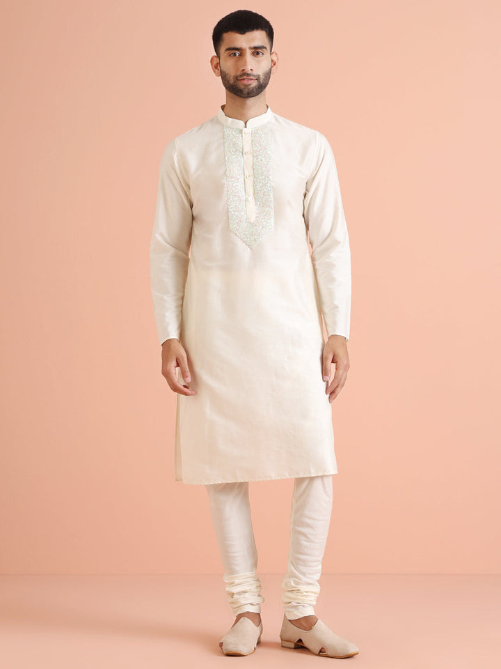 Men Off White Kurta Churidar Set | SHOBITAM