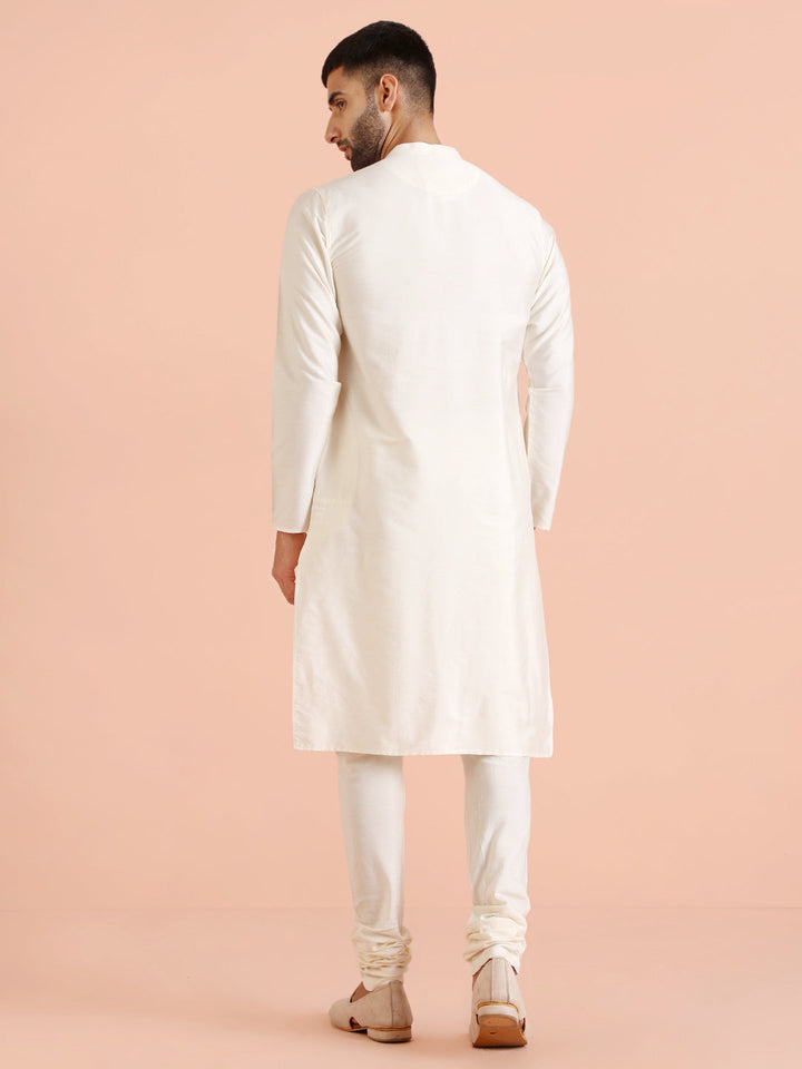 Men Off White Kurta Churidar Set | SHOBITAM
