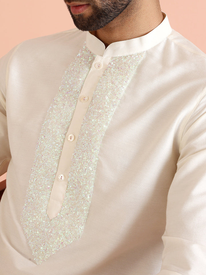 Men Off White Kurta Churidar Set | SHOBITAM