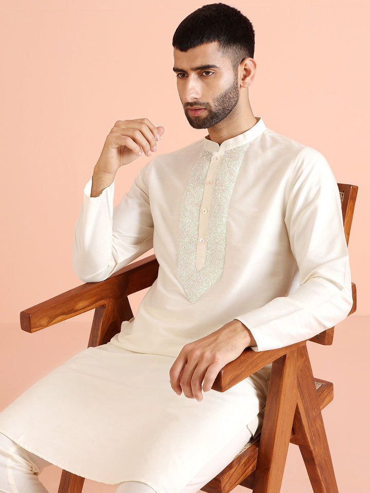 Men Off White Kurta Churidar Set | SHOBITAM
