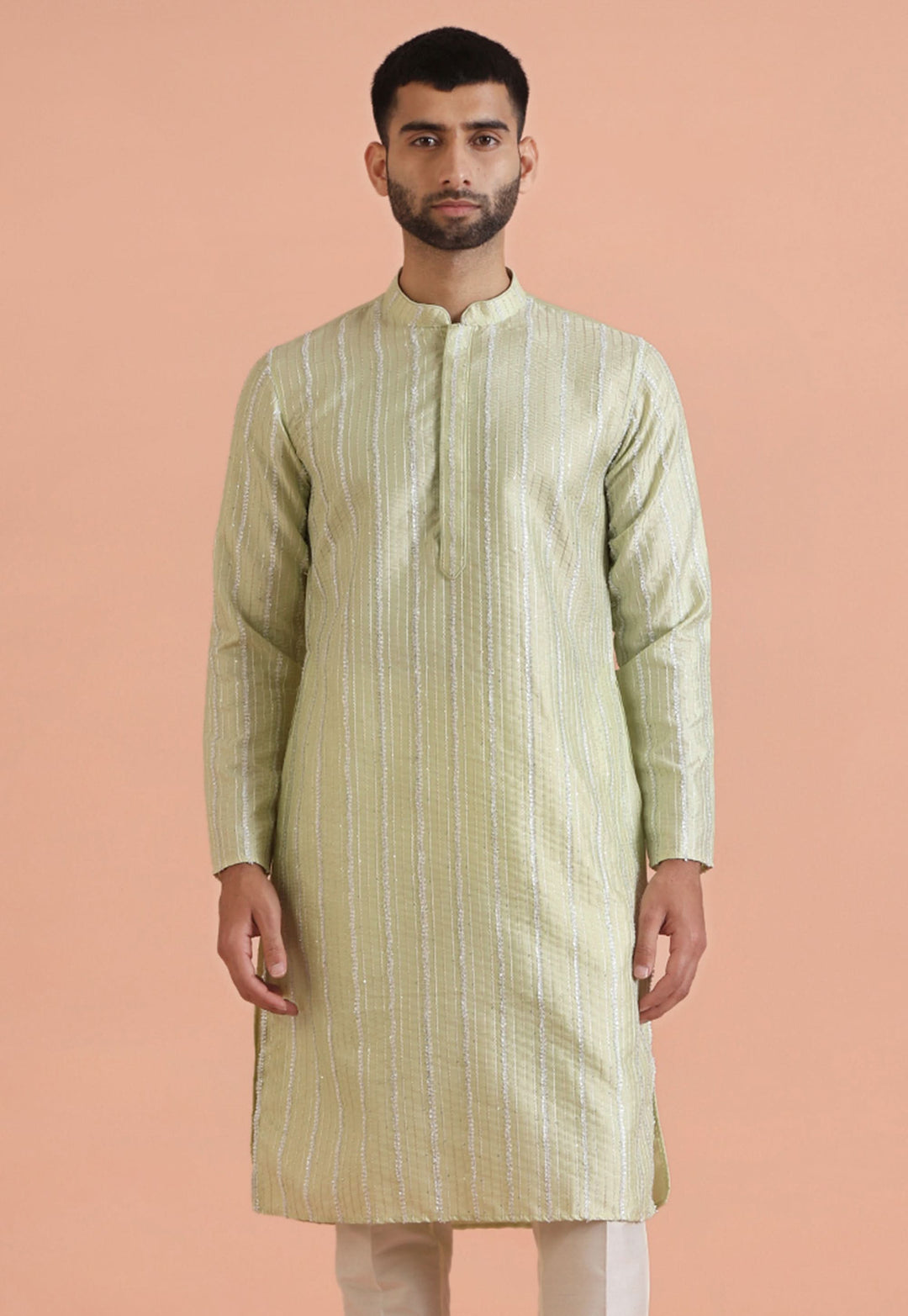 Men Green Embroidered Kurta | SHOBITAM